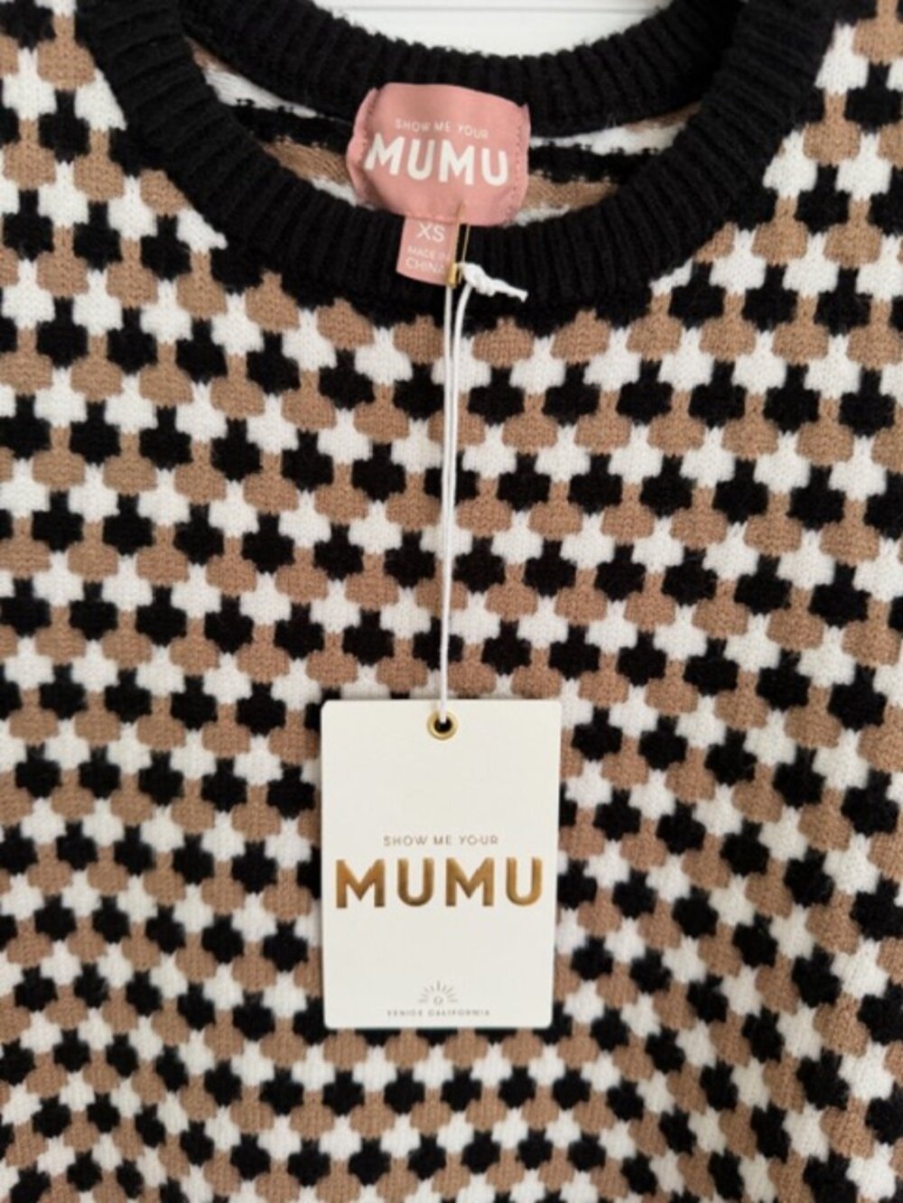 Show Me Your Mumu Knit Sweater Dress Geometric Print NWT Cozy Fall - Picture 2 of 3
